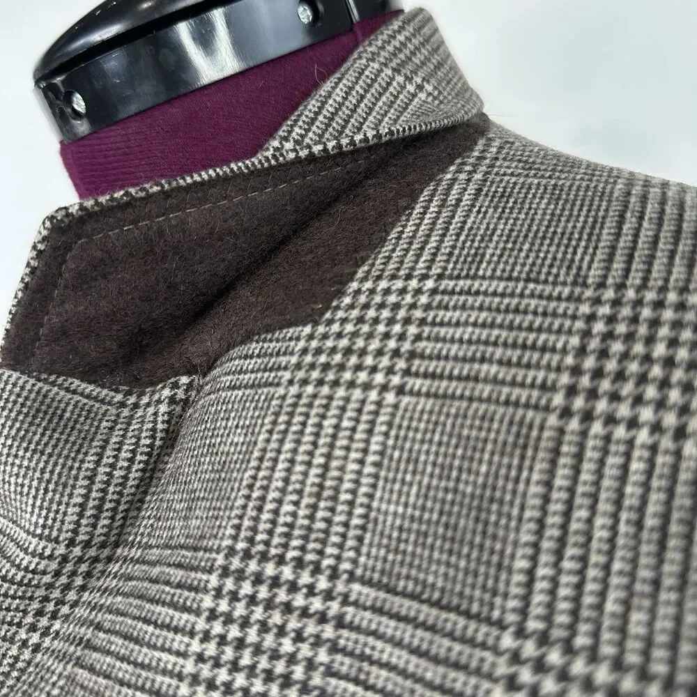 Club Monaco Elbow Patch Equestrian Wool Blazer 40R Brown Plaid Sport coat Jacket
